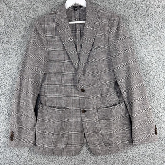 Banana Republic Blazer Mens 40R Gray Slim Fit Glen‎ Plaid Tollegno Italian Wool